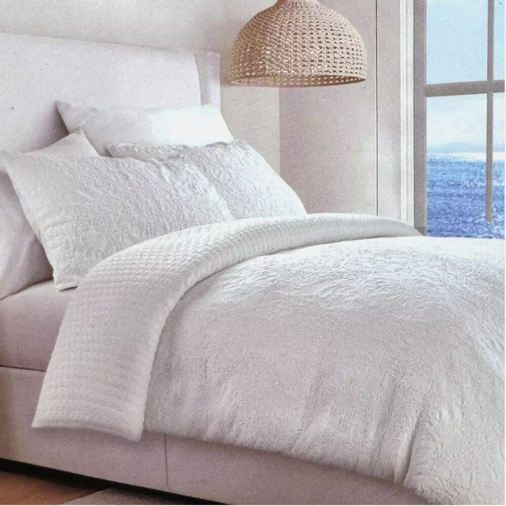 3pc Nicole Miller Artelier Ivory KING Duvet Cover Sham Set Matelasse Cotton